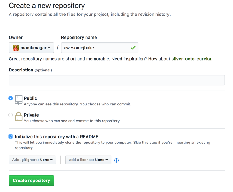 jbake with continuous deployment to github create repo